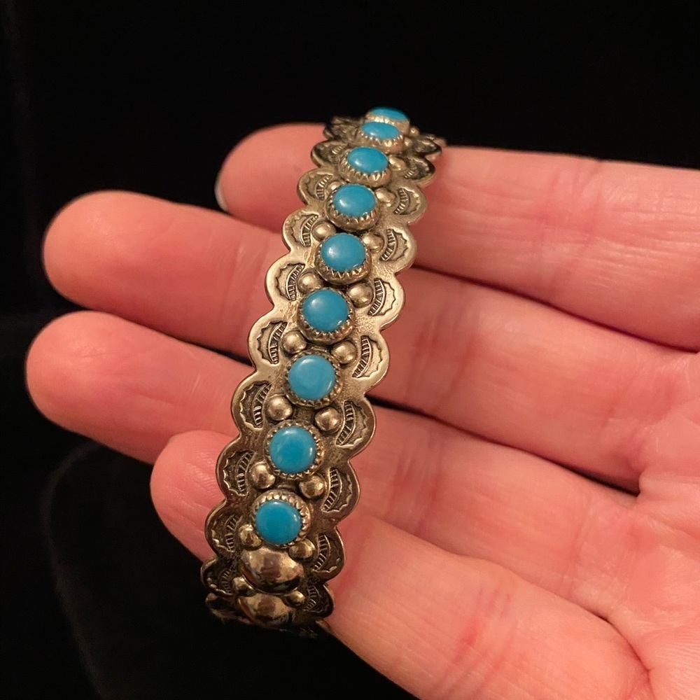 Classic Navajo bracelet, Bell Trading Post, nickel silver (stamped) C.1940